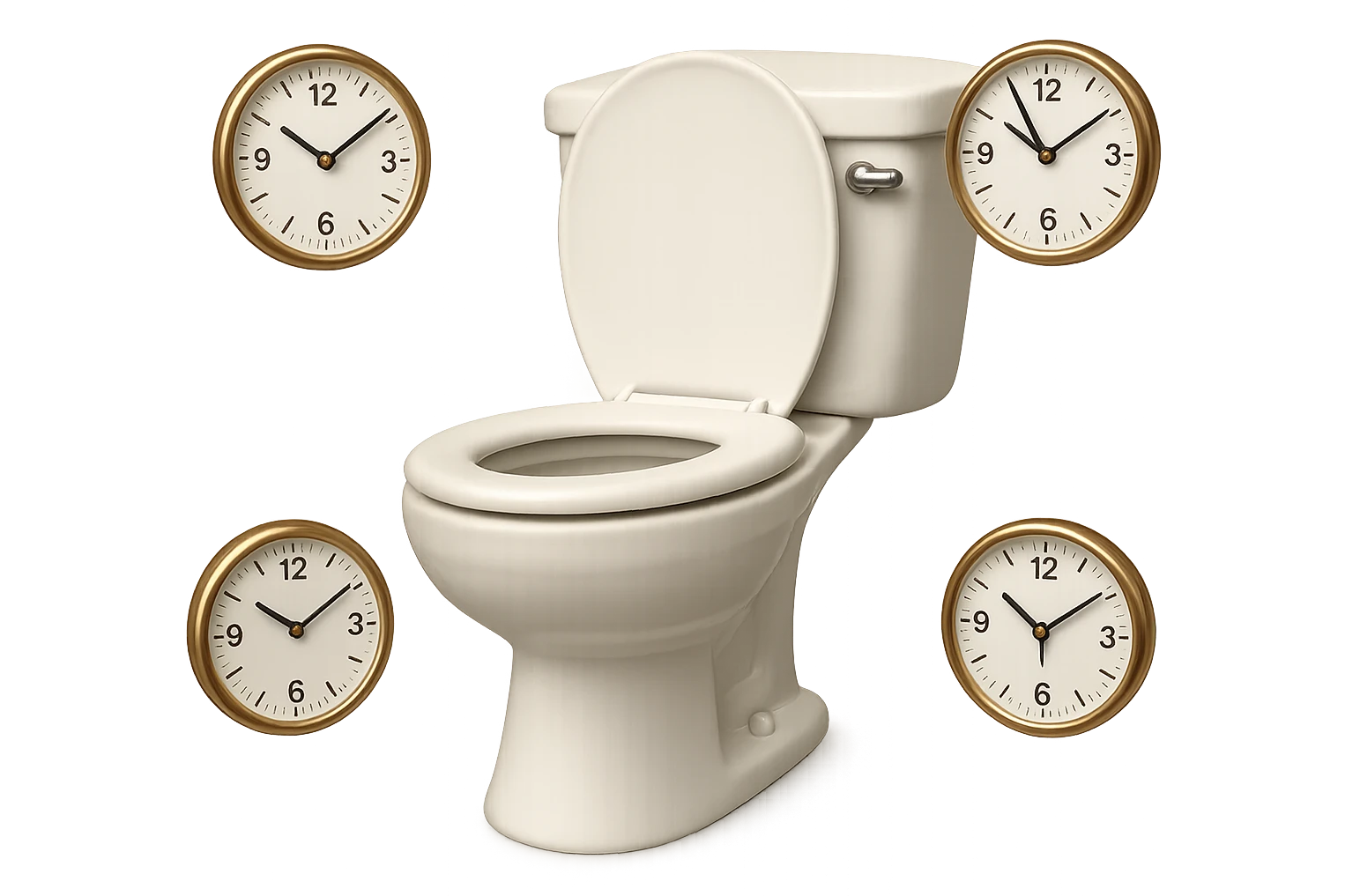 emoji stile iphone di un wc con orologi che gli fluttuano intorno, iperrealistico 4k emoji