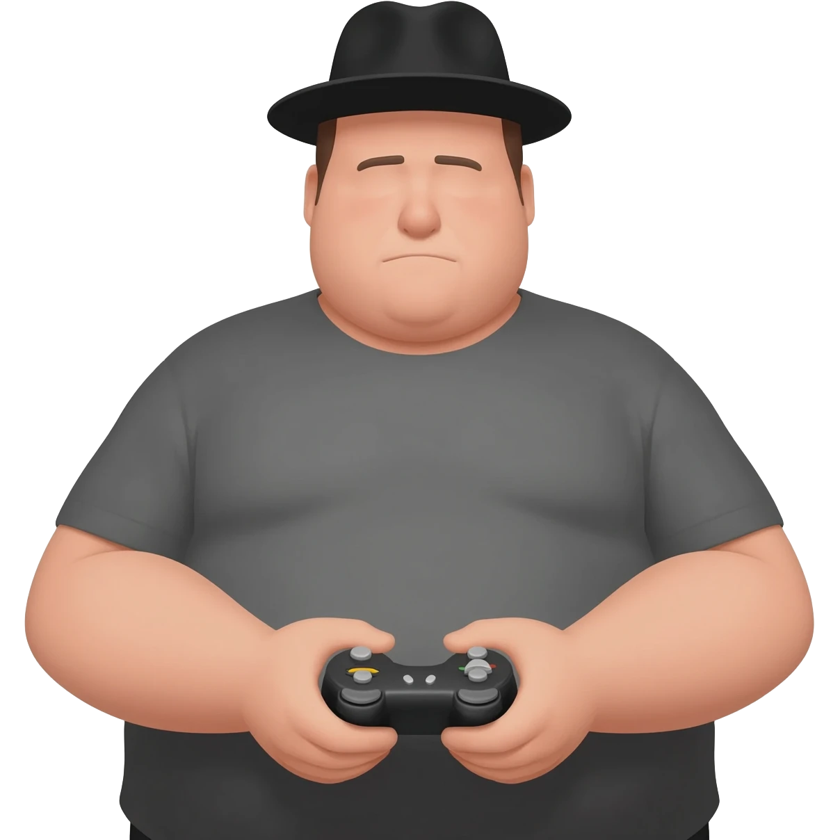 morbidly obese guy holding a controler and wearing a fedora emoji