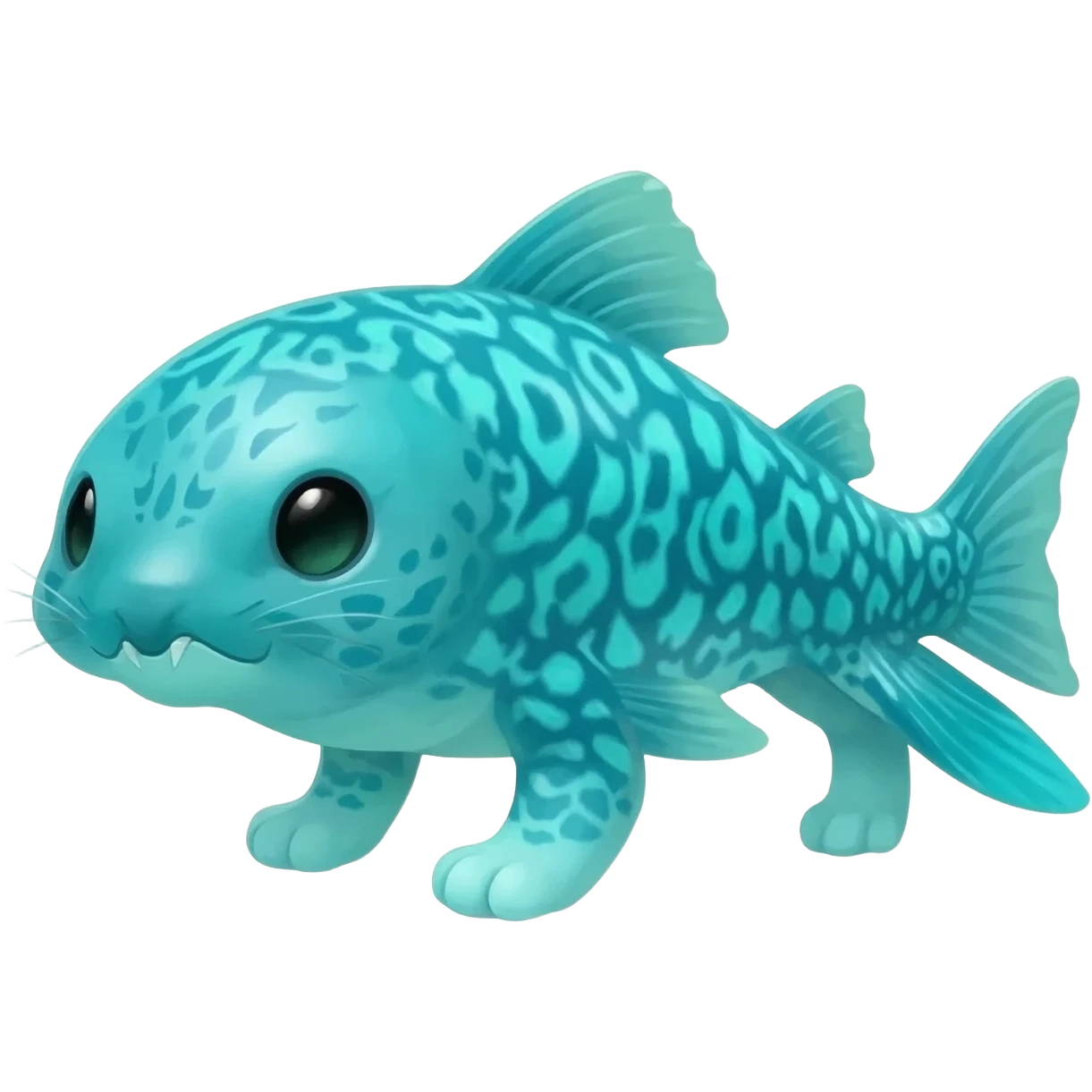 Bioluminescent Neon-Cyan Ripple-Patterned Soft-Scaled Aquatic Fantastical Liepard-Amaura-Manokit-fusion creature (full body) emoji