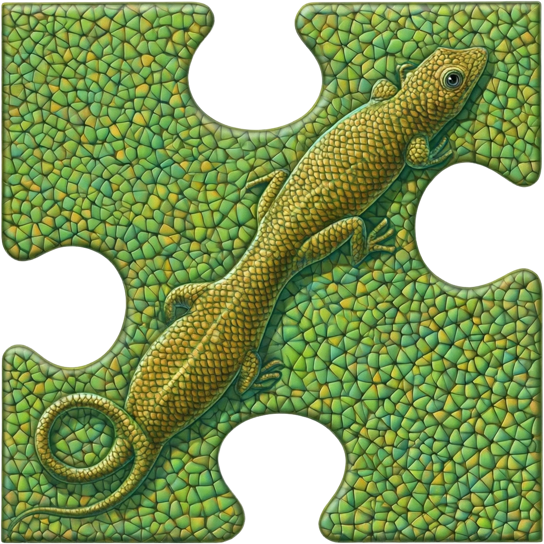 A m.c.eisher lizard puzzle piece, just one, but make sure it could fit together with its self in a puzzle emoji