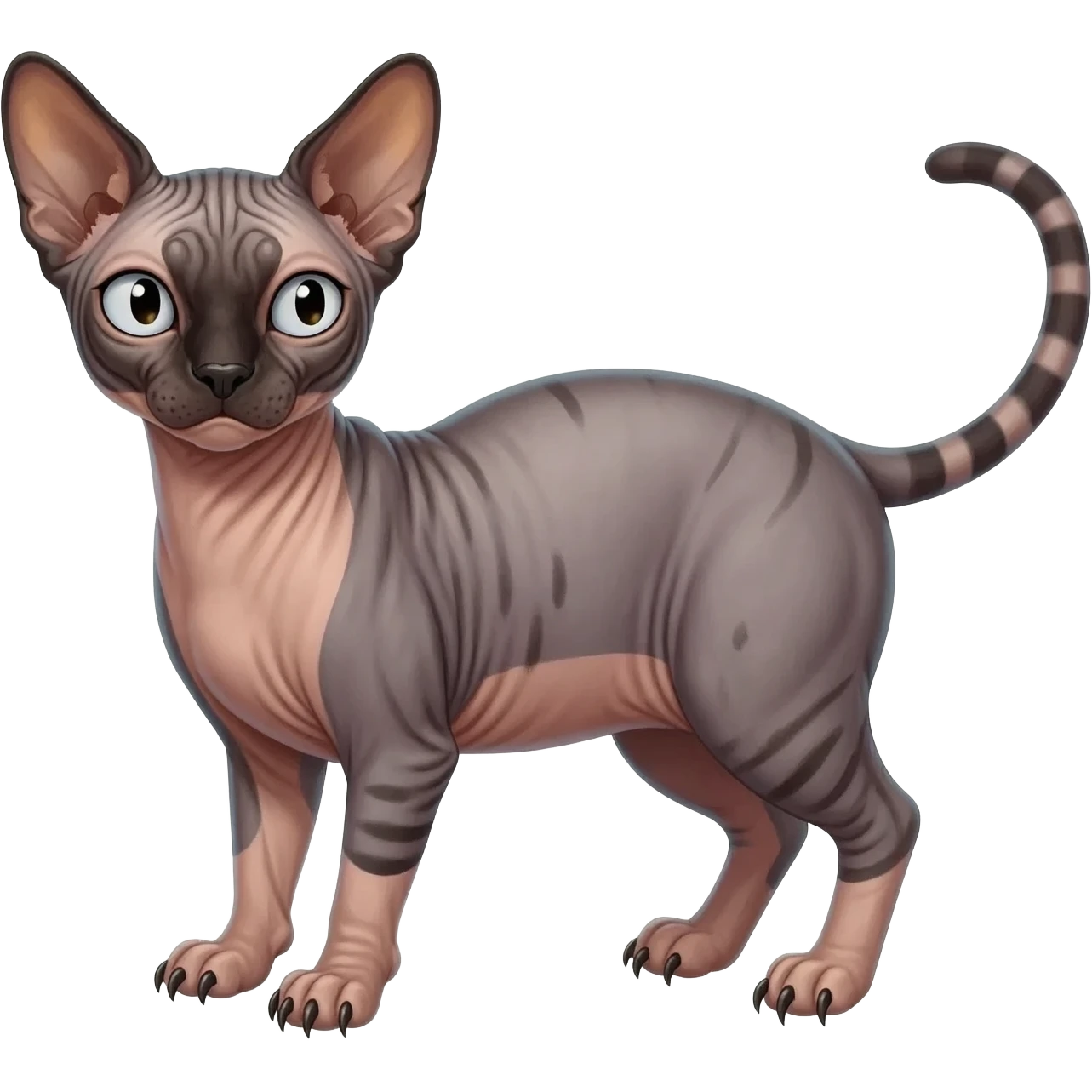Big-eared big-eyed cute realistic animalistic feral digitigrade 4-legged anime-styled Sphynx-Meloetta-Trico-Vernid-Sergal-Serval-hybrid-fusion-creature-animal, full body emoji