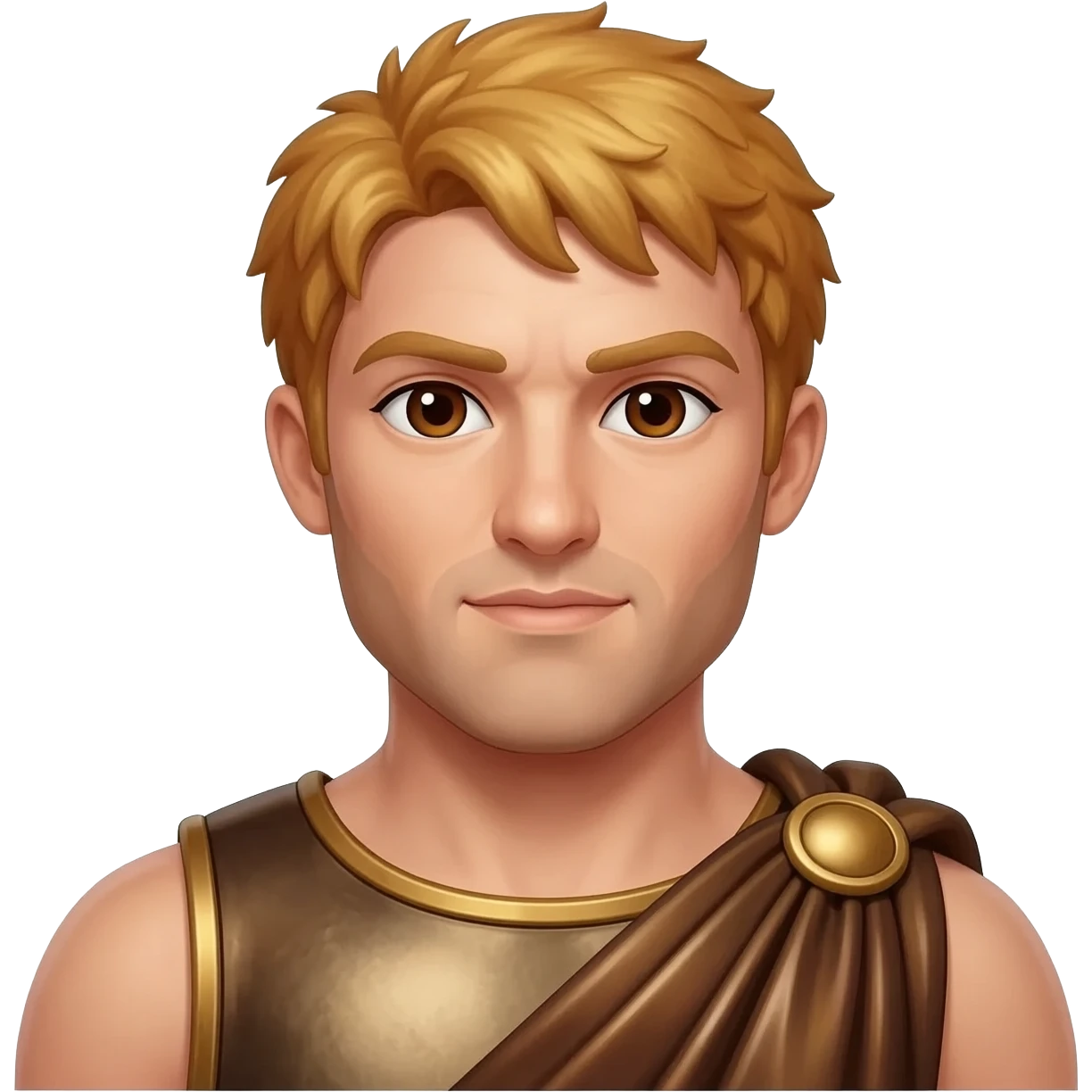 Heracles from Greek Mythology with dark brown eyes, reddish blonde hair, brown metallic toga emoji