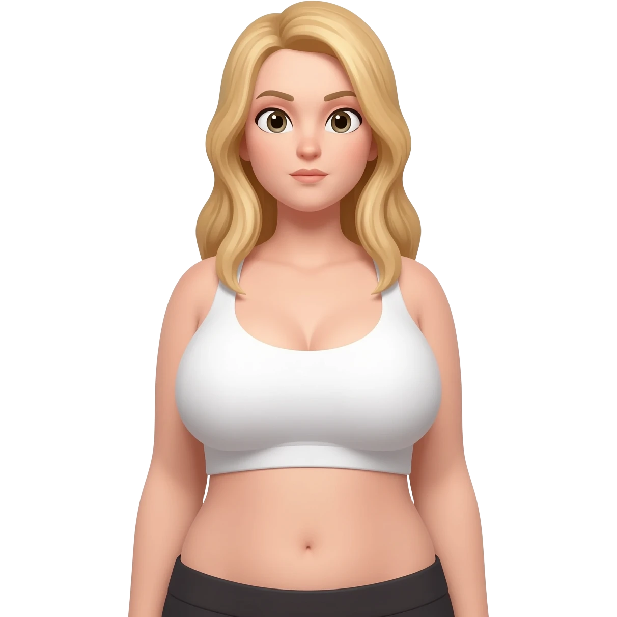 Big slim thick  body lady she has a crop top she’s blonde and has busty chest emoji