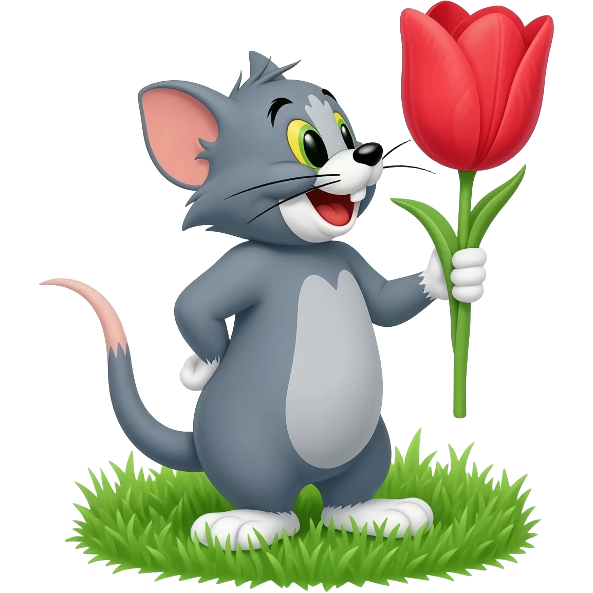 Mouse Jerry hold hand flower emoji