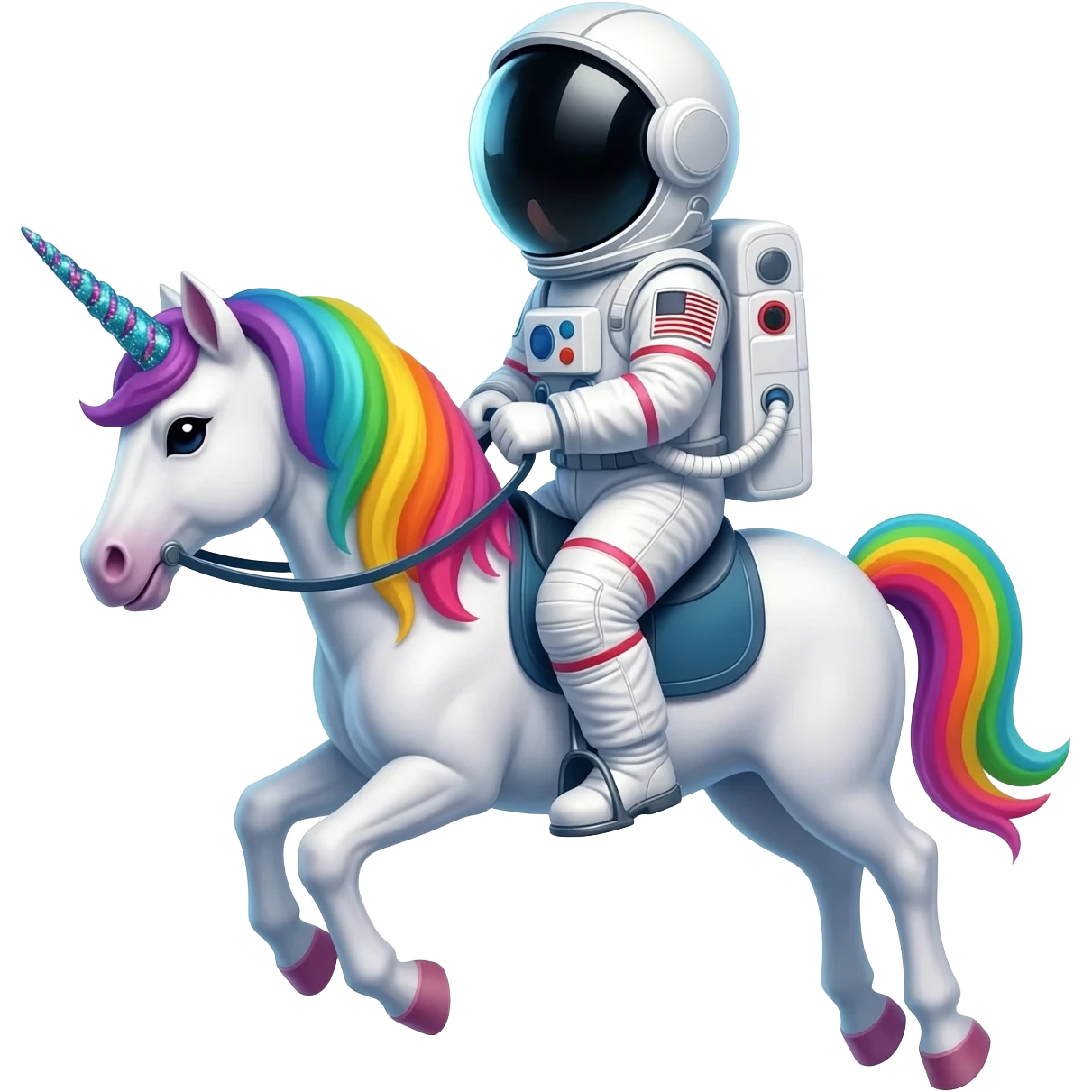 astronaut riding a colorful unicorn emoji