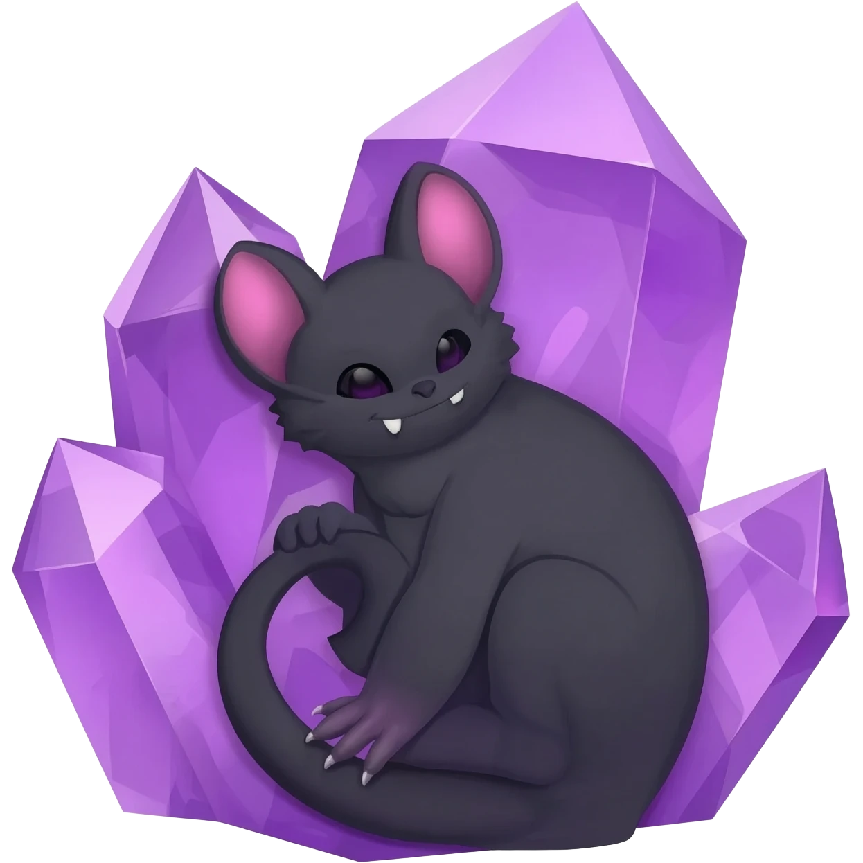 Bat curled around a purple crystal realistic cool looking emoji