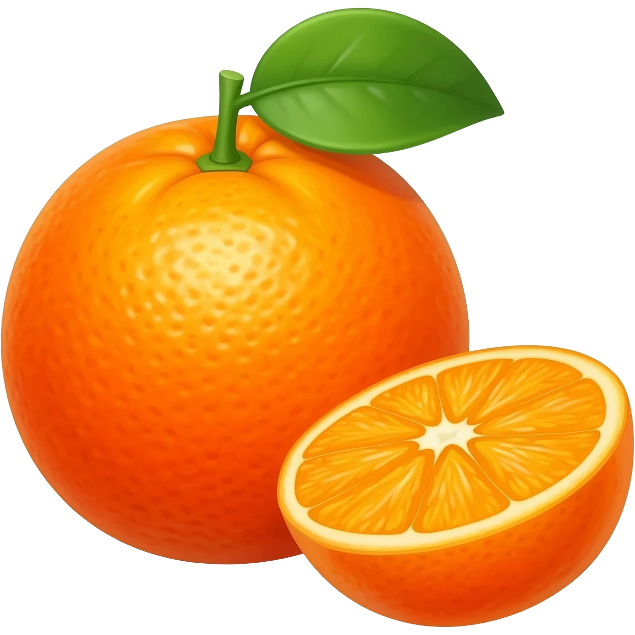 mandarine with leaf a cut tangerine lies nearby emoji