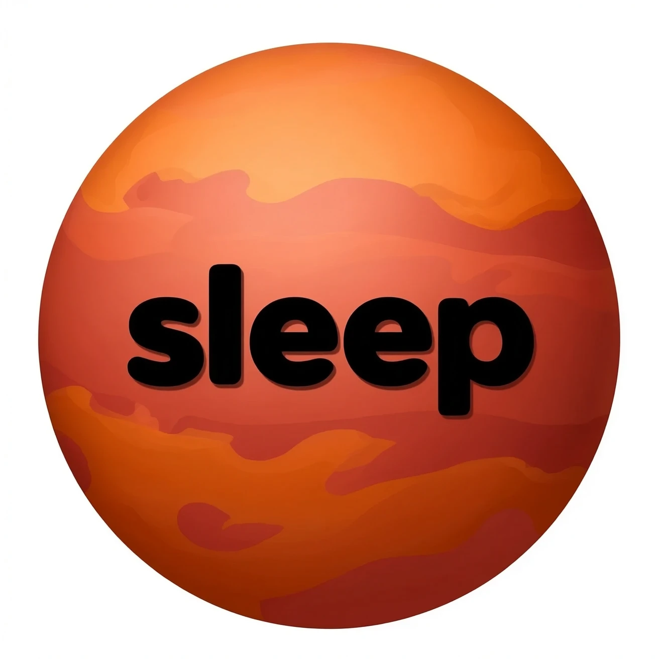 a red burning planet in a realistic style that has "sleep" written on it in black letters emoji