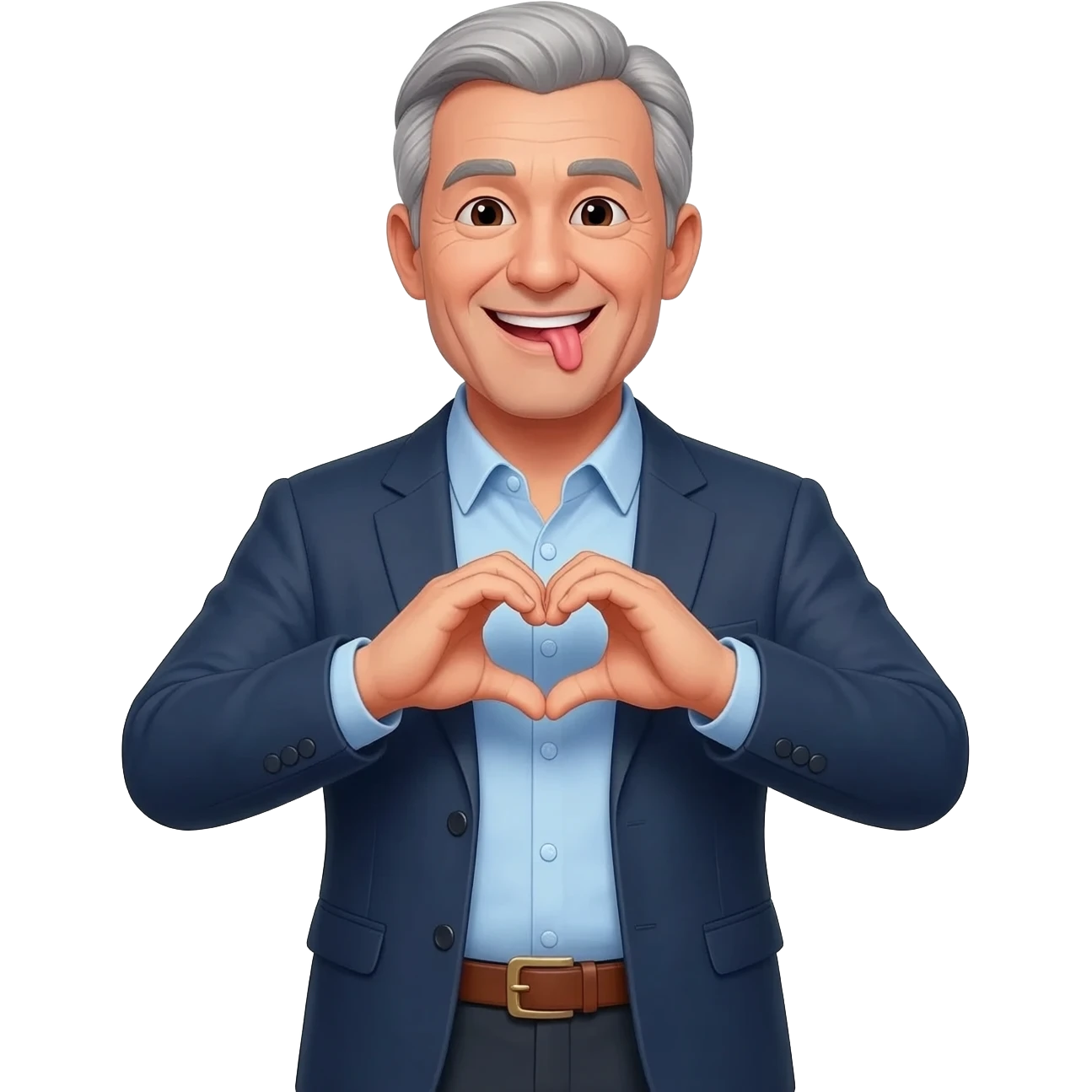 man biting his lip laughing wearing business casual doing heart hands emoji
