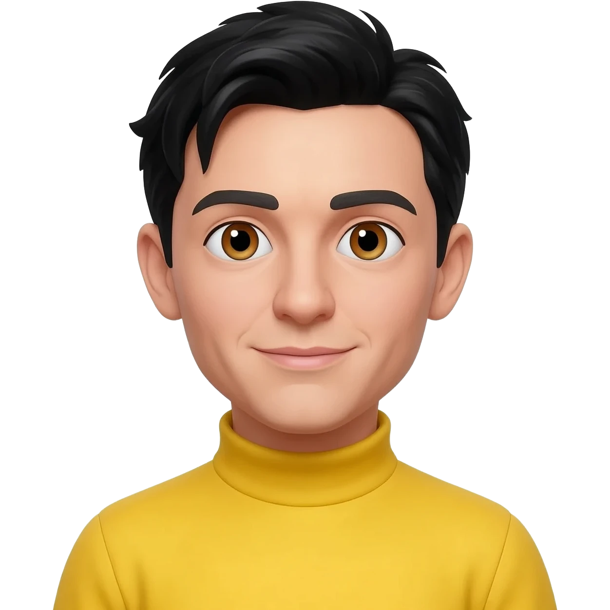 Greg Wiggle from the wiggles with hazel eyes, black hair, yellow metallic turtleneck shirt emoji