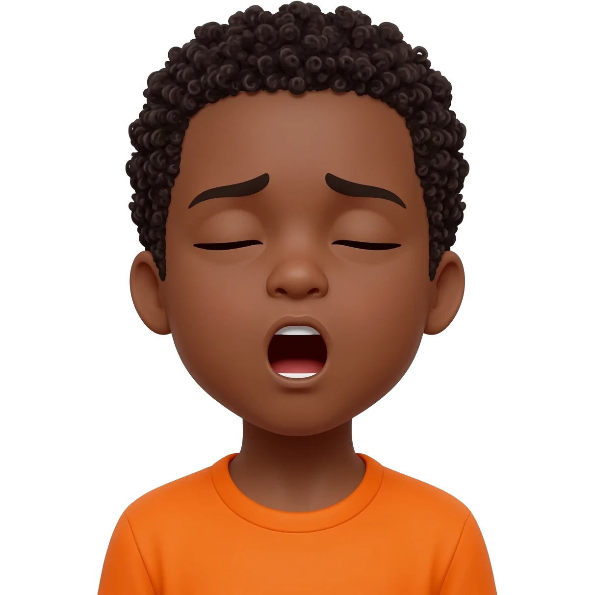 black boy curly hair orange shirt sleepy tired yawning emoji