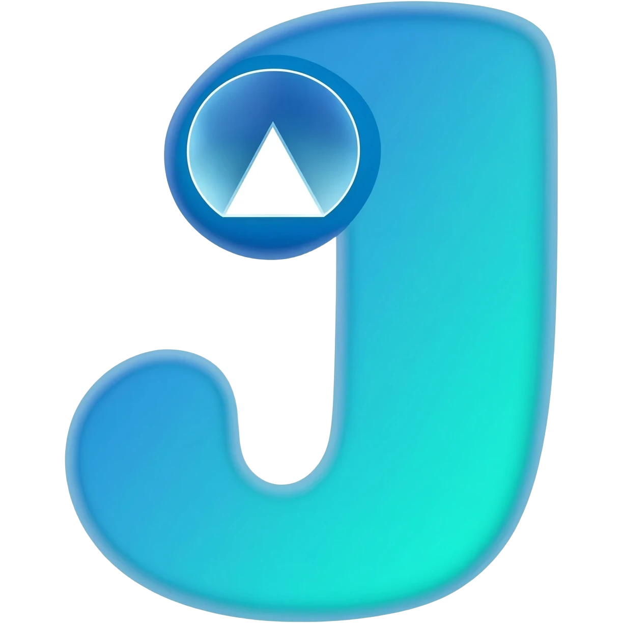 A stylized modern vector emoji of the letter 'J' shaped like a playful shield with a hidden 'play' triangle symbol inside. Clean app icon style, gradient colors from deep blue (#335C81) to bright teal (#28C6C1), glossy professional finish, minimalist and memorable, isolated on white background. emoji