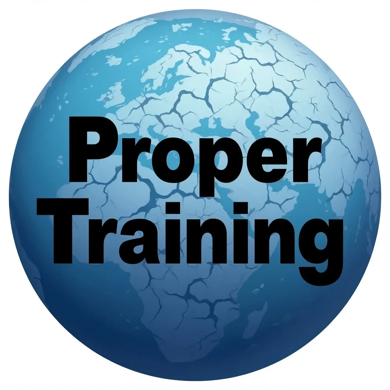 a blue burning planet with "Proper Training" written in black letters on it, just the planet, no background emoji