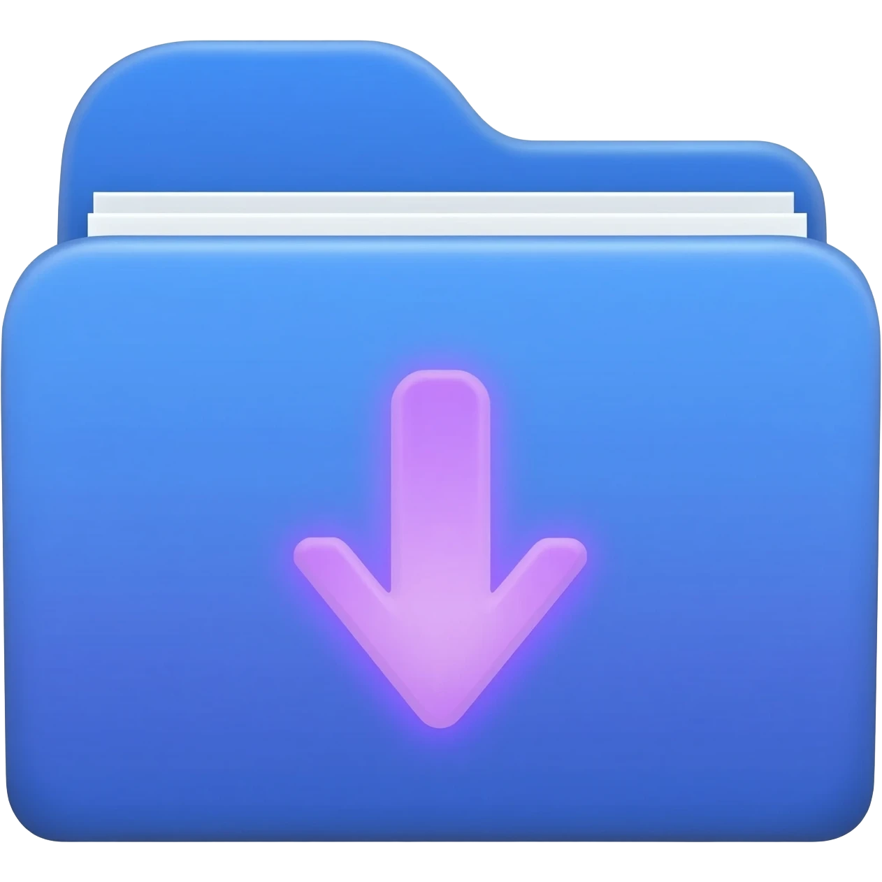 "A blue digital folder placed over a regular file folder, with a soft purple glow effect and an arrow indicating file upload and download." emoji