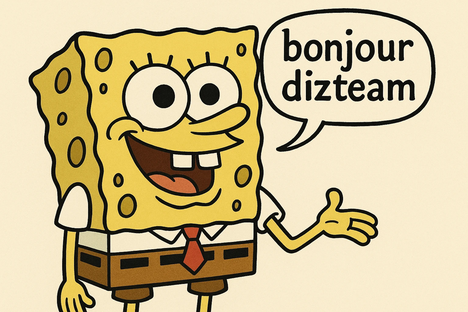 sponge bob qui dit " bonjour dizteam ( avec une bulle de bd )  emoji