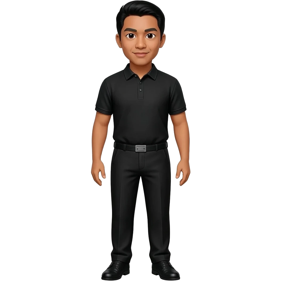 Filipino man black polo shirt and black pants and shoes event marshal emoji