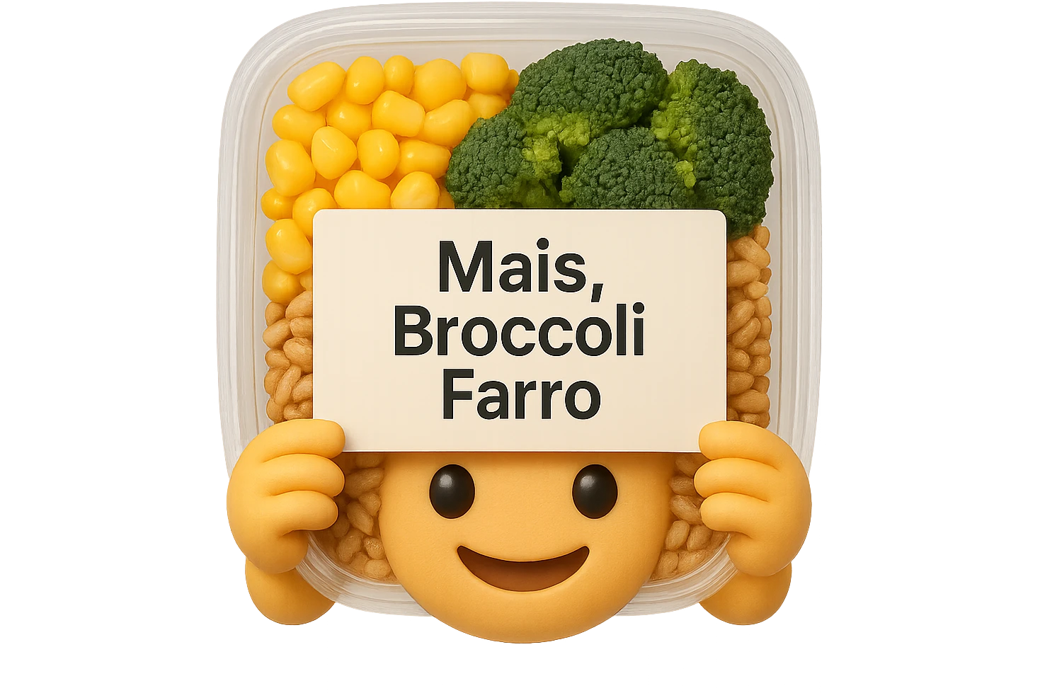SU QUESTO STILE FAI UN EMOJI STILE IPHONE 3D DI UN INSALATA PRECONFEZIONATA DA SUPERMERCATO CON FOCUS SU ETICHETTA NUTRIZIONALE CON GLI INGREDIENTI IN ITALIANO TIPO: MAIS, BROCCOLI, FARRO, ACCANTO ALL'INSALATA CHE HA IN MANO C'è UN FOCUS SULL'ETICHETTA CON GLI INGREDIENTI SCRITTI, FALLO MOLTO REALISTICO IN 3D emoji