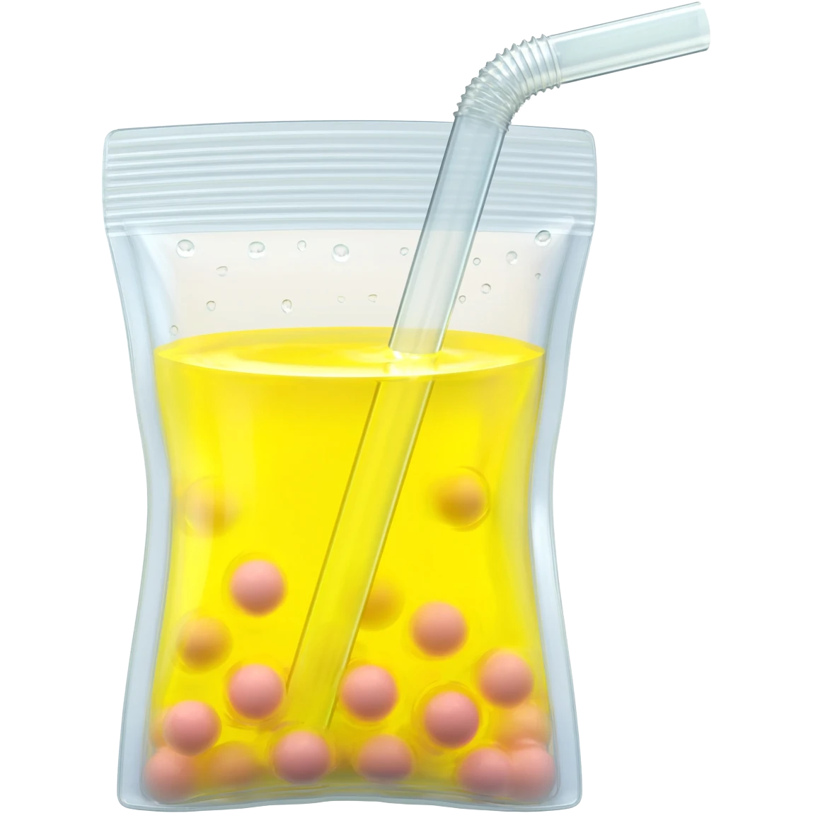lemonade with pink boba in a clear pouch with a straw emoji