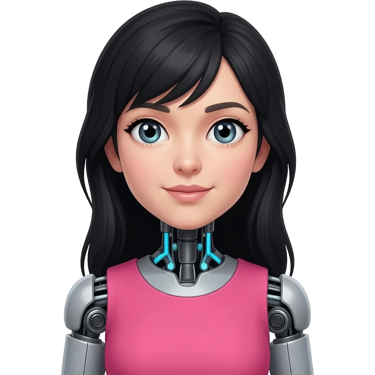 #FF85A2color female robot with black hair with dress emoji