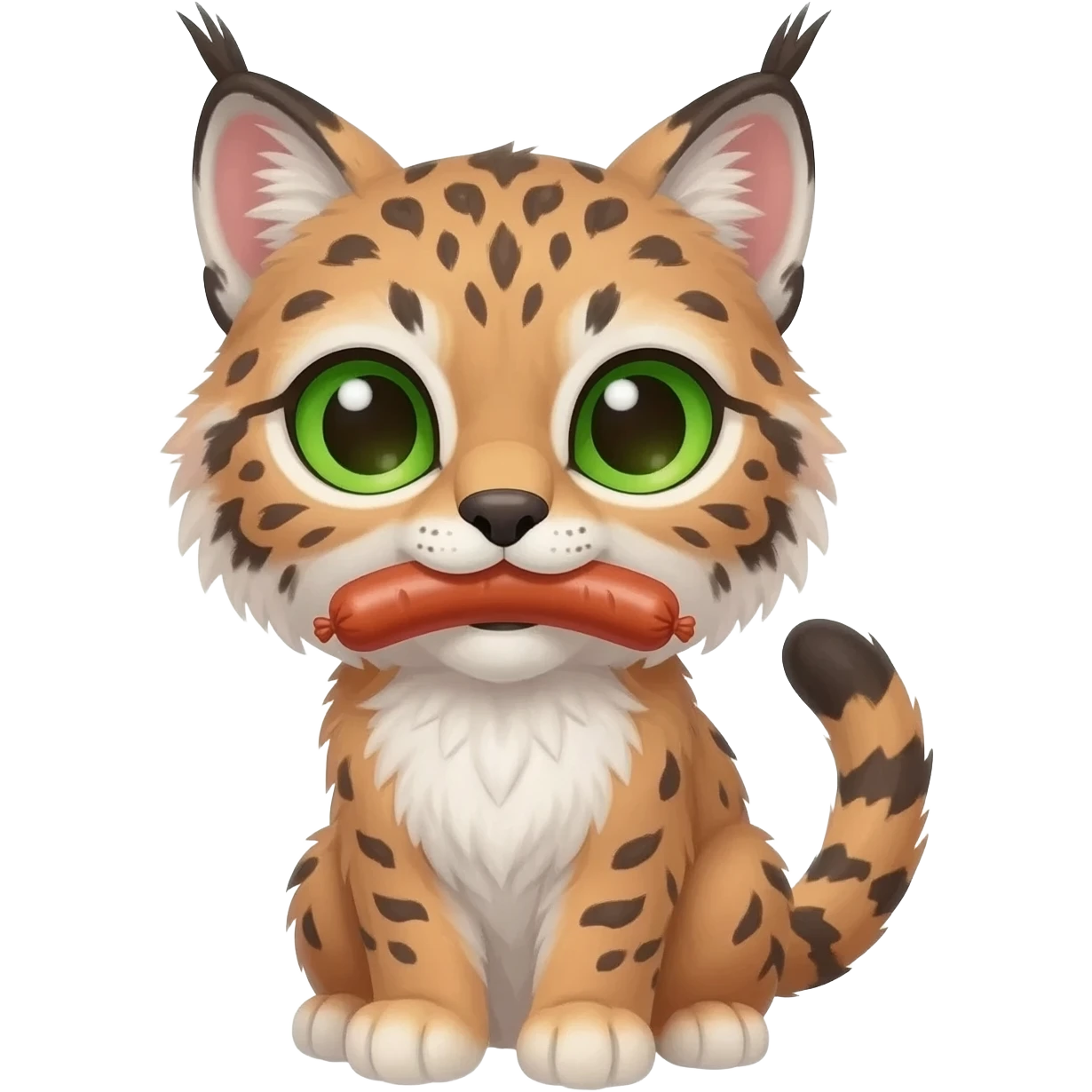 Cute lynx with one sausage in his mouthe emoji