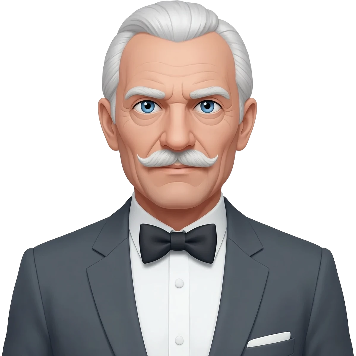 Ernst Stavro Blofeld from James Bond Series with blue eyes, white hair, charcoal gray suit with bow tie emoji