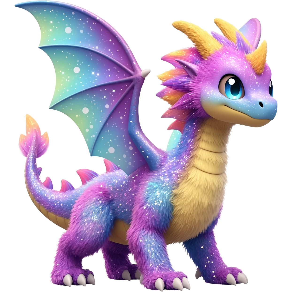 Colorful cute fuzzy realistic glittery Randomly-faerie-drake-colored sparkly exotic Fakémon-creature emoji