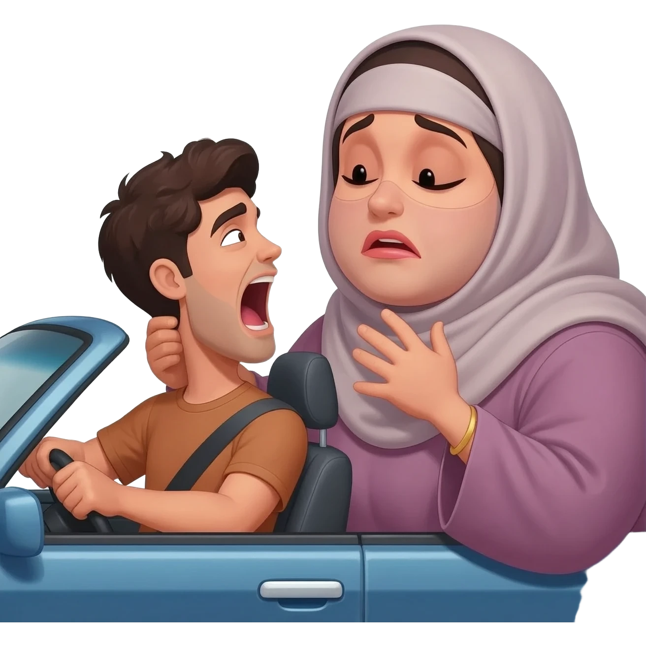 grosse dominatrice burca qui baise, hurle et insulte un jeune homme conducteur qui aime ça dans sa voiture emoji