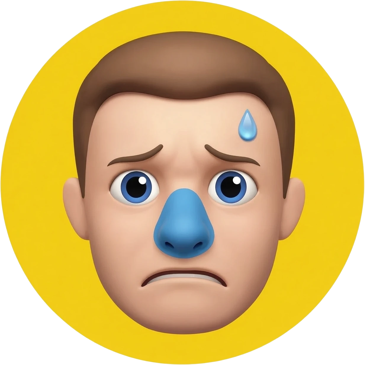 Yellow circle with no eyebrows and nose half being blue being it blurred and it has a sweat and the face is anxious emoji
