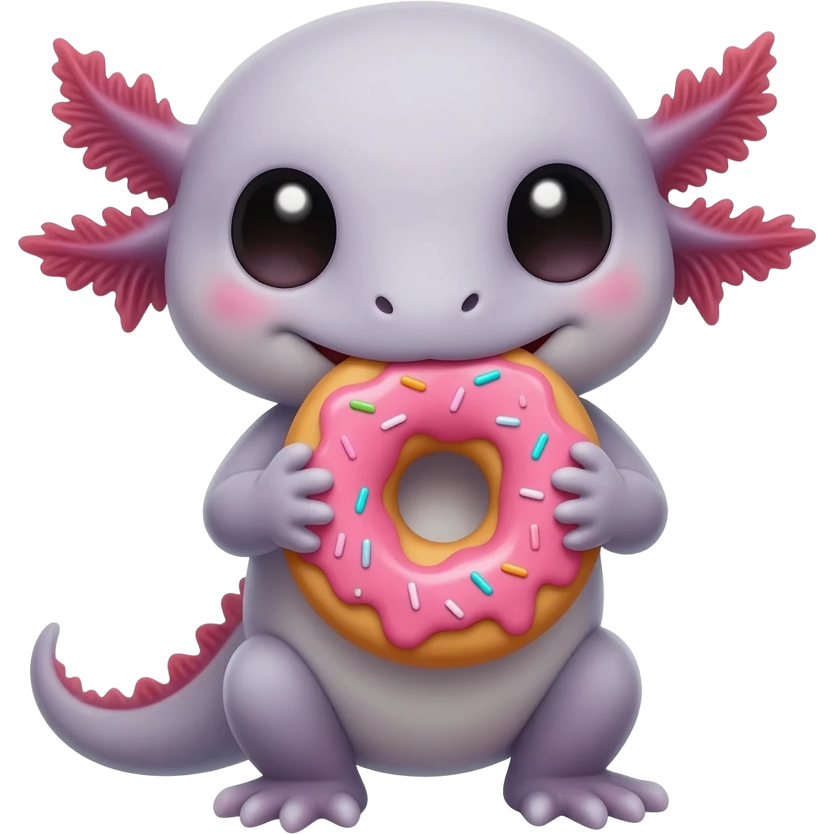 a cute axolotl eating a large donut emoji