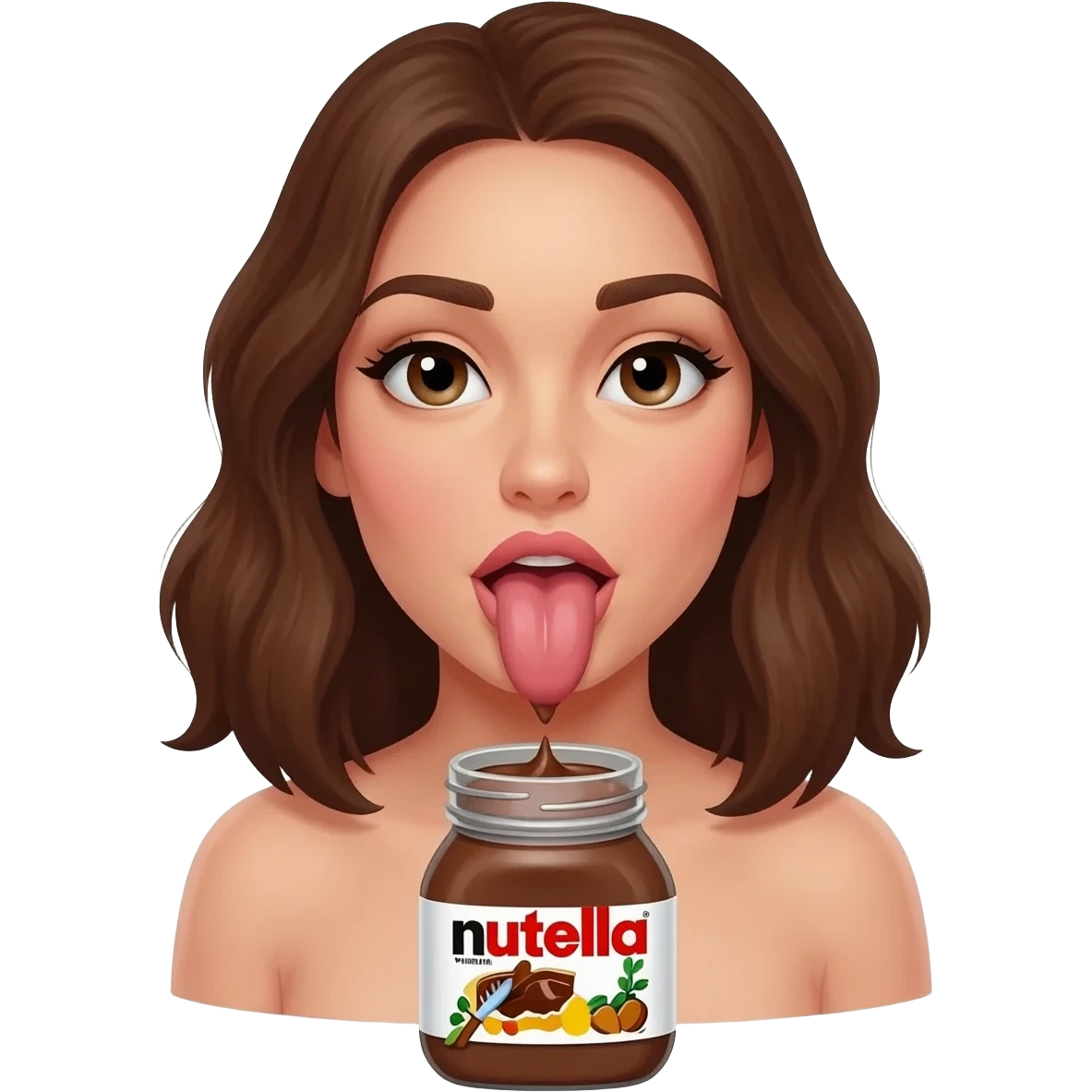 Een vrouw dat een nutellapot met een piemel pijpt emoji