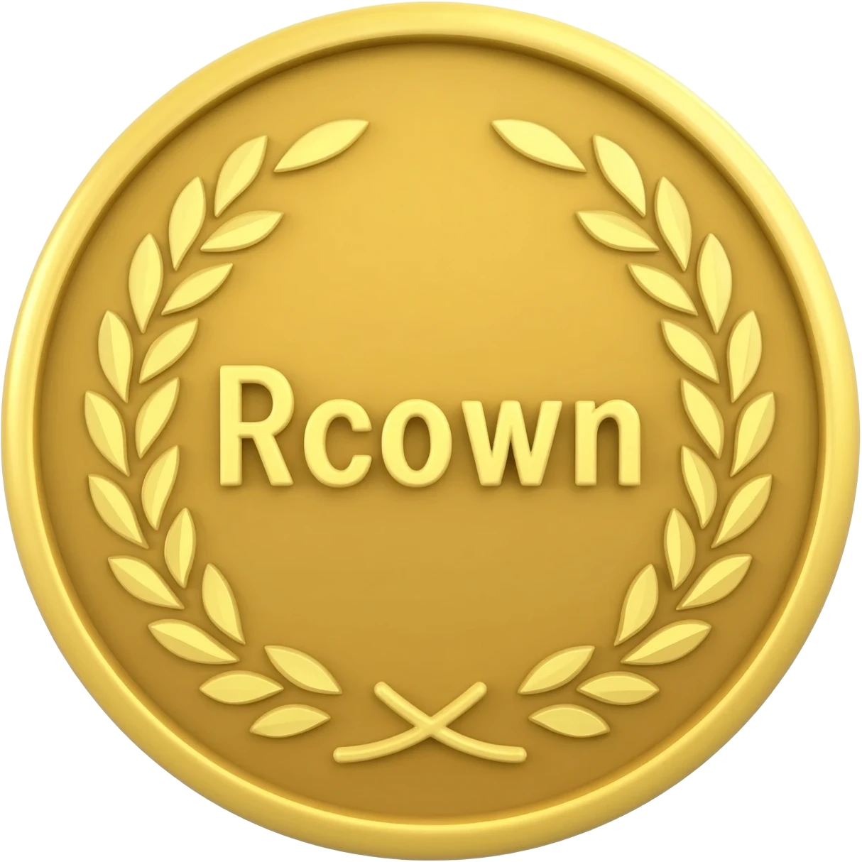 gold coin with "Rcrown" level in center and minimal laurel small emoji