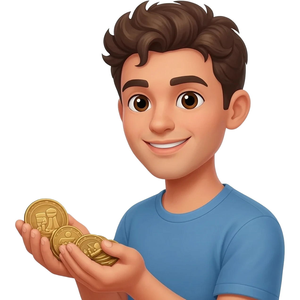  парень раскидвает раостно денгами, монетами  времена древнего иерумалима  emoji