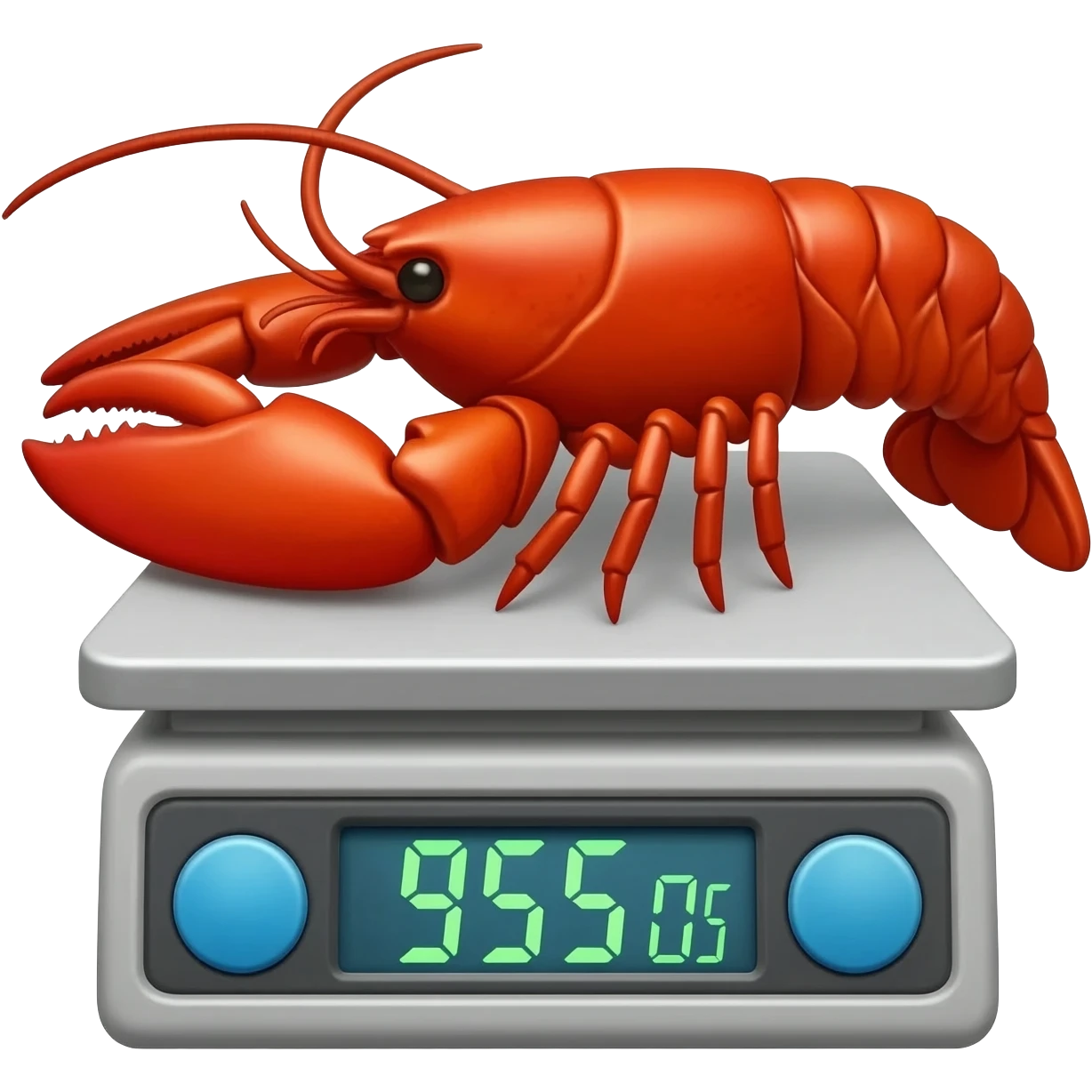 langosta sobre una balanza digital marcando el peso y el costo de la langosta emoji