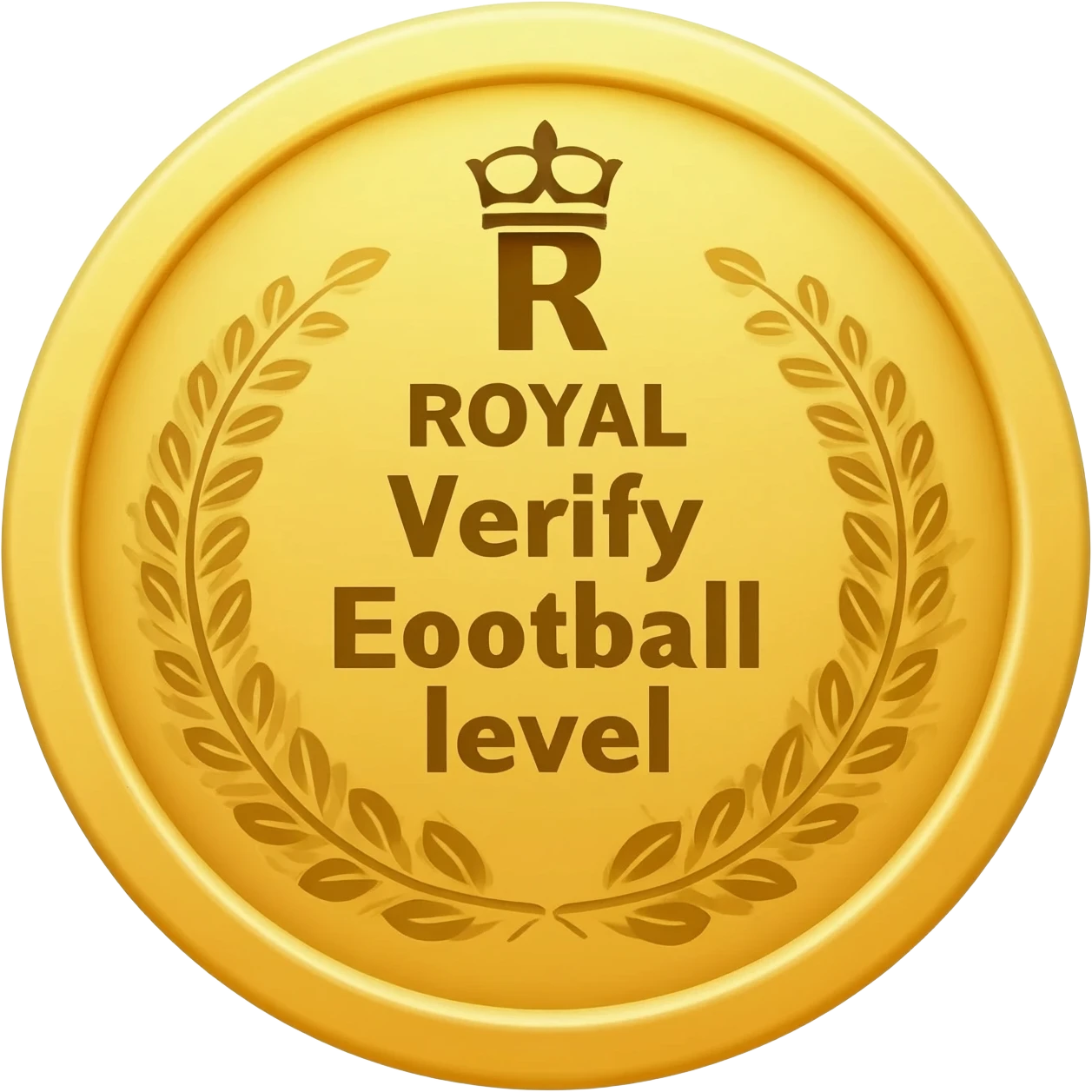 gold coin with "R with crown and  ROYAL Verify Efootball " level in center and minimal laurel emoji