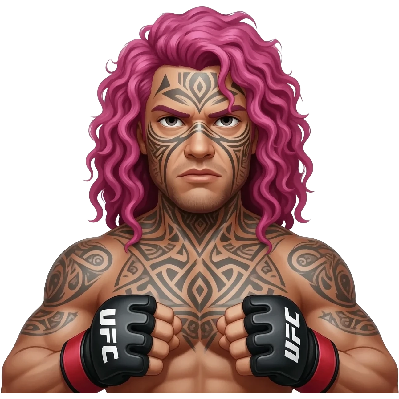 A UFC fighter with curly longish pink hair with face tattoos emoji