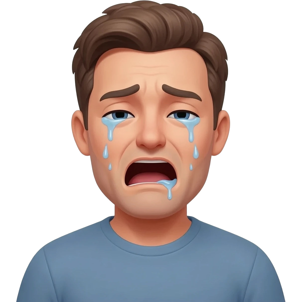 Crying thirty year old guy with mouth wide open and drooling from one side of his mouth emoji