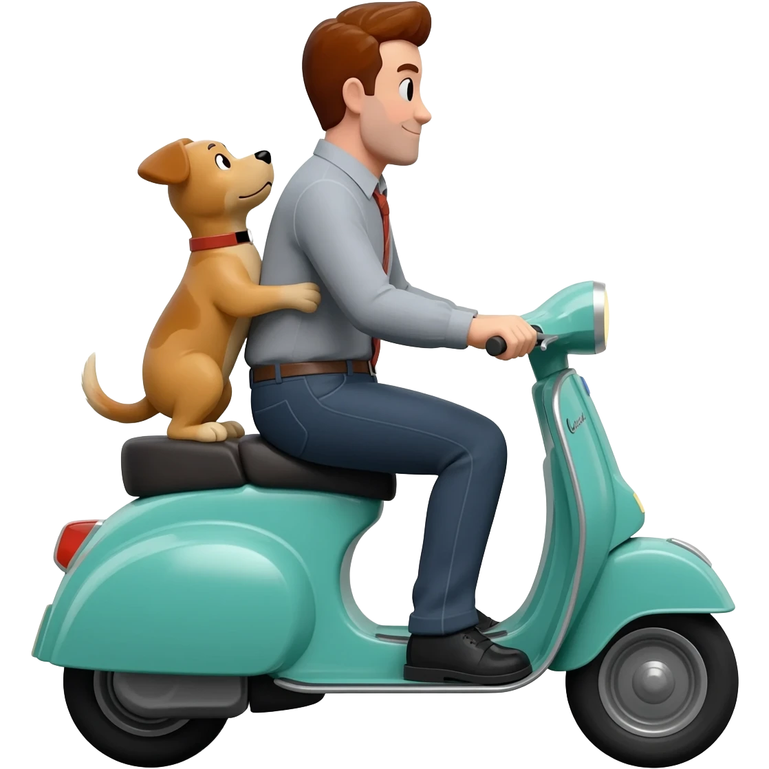 man and his pet dog riding a vespa emoji