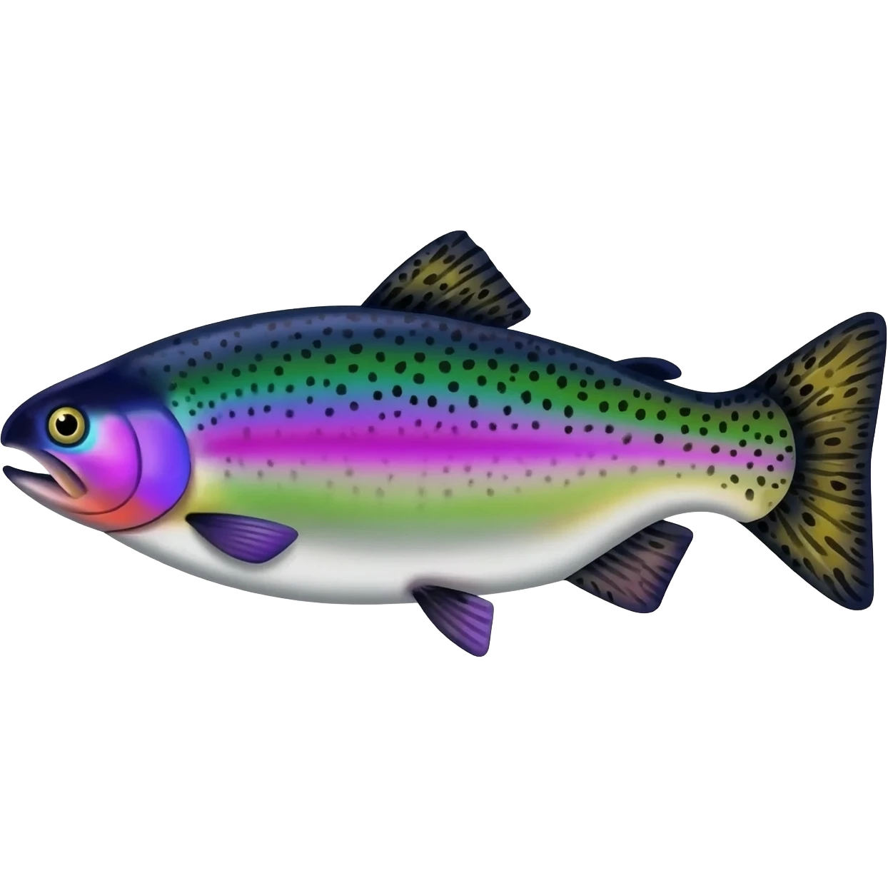 realistic rainbow trout fish bright purple blue green yellow white with black speckles emoji