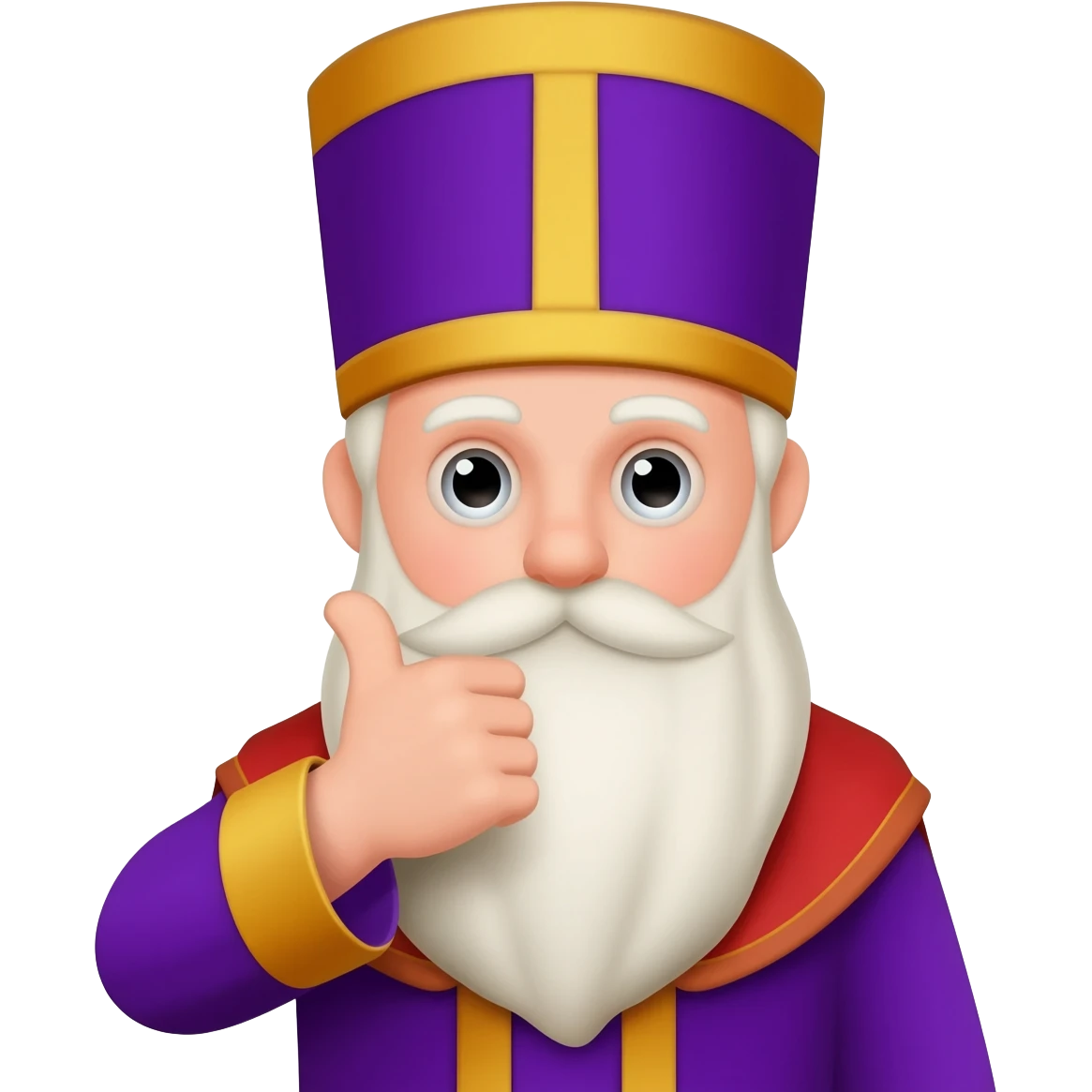 maak een gele emoji van sinterklaas met zen meiter op en een peukje in zen mond en een lange baard emoji