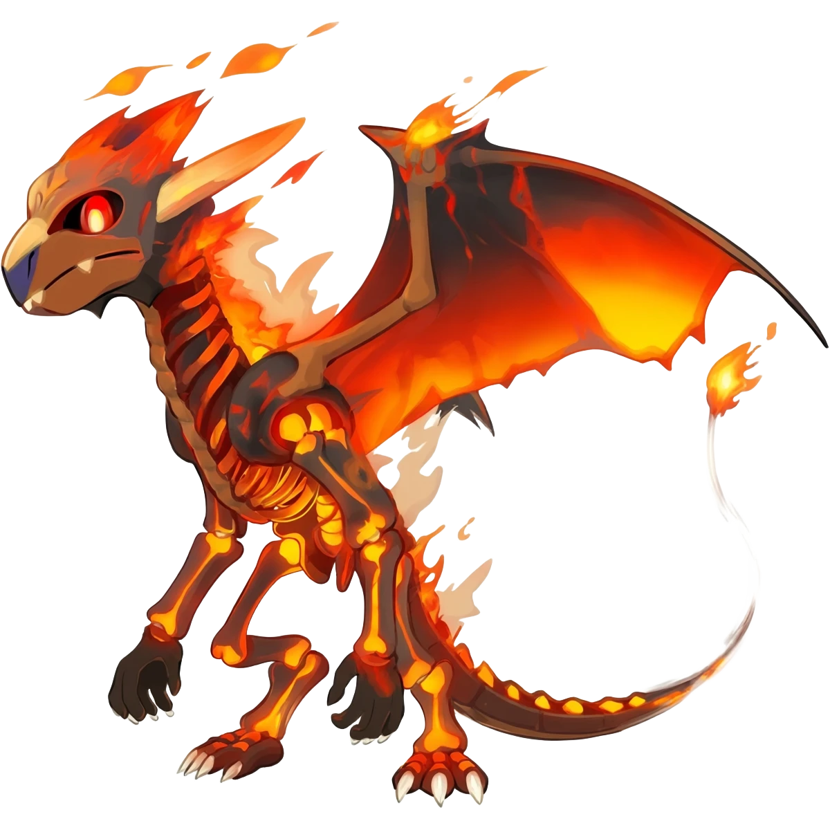 Skeletal Fiery Flaming Volcanic Draconic Cubone-Salandit-Houndoom-Houndour-Marowak-Poochyena-Litten-Fakémon-hybrid-creature (full body), 4 legs emoji