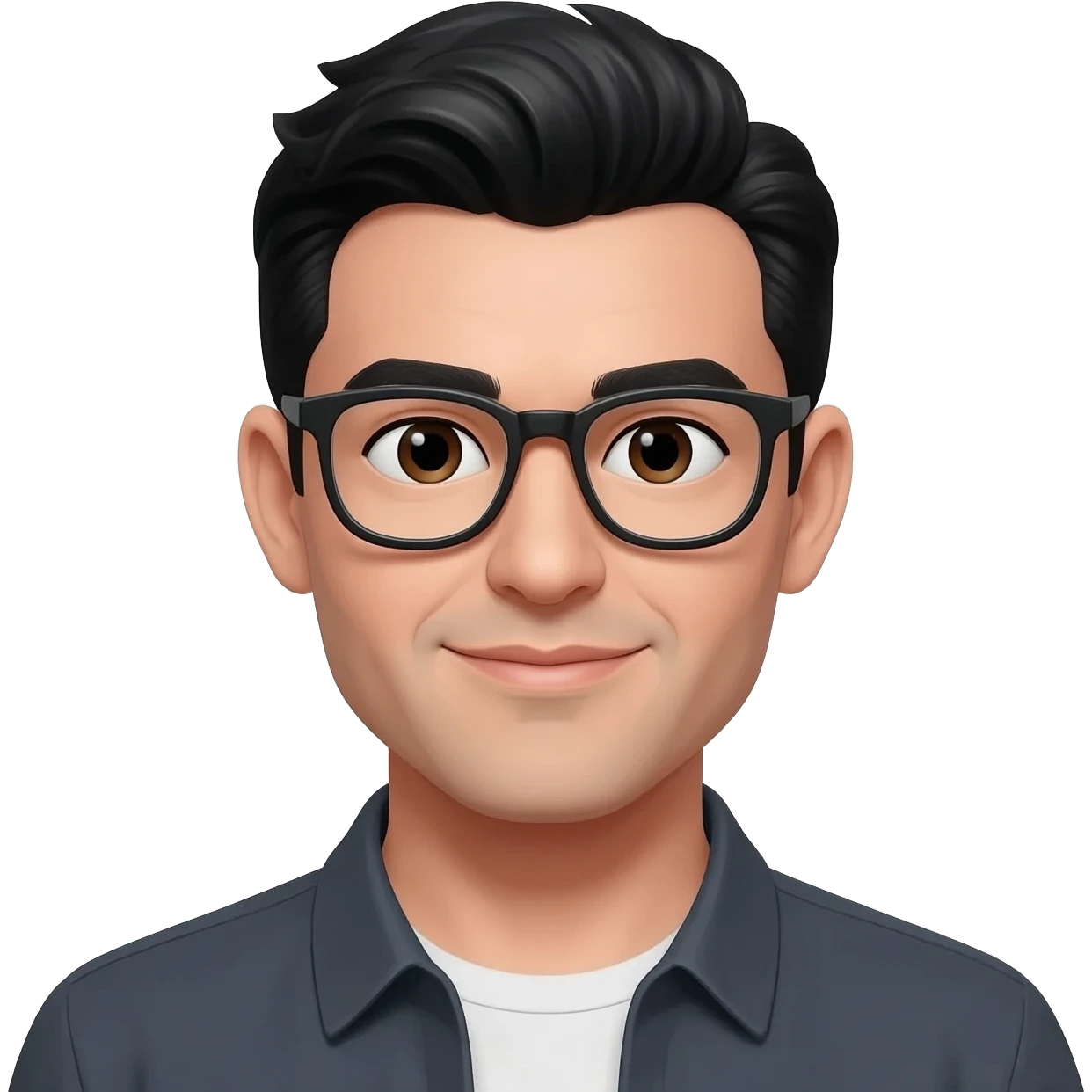 Laki laki ganteng berkacamata. Kulitnya putih, rambut warna hitam depannya pakai peci emoji