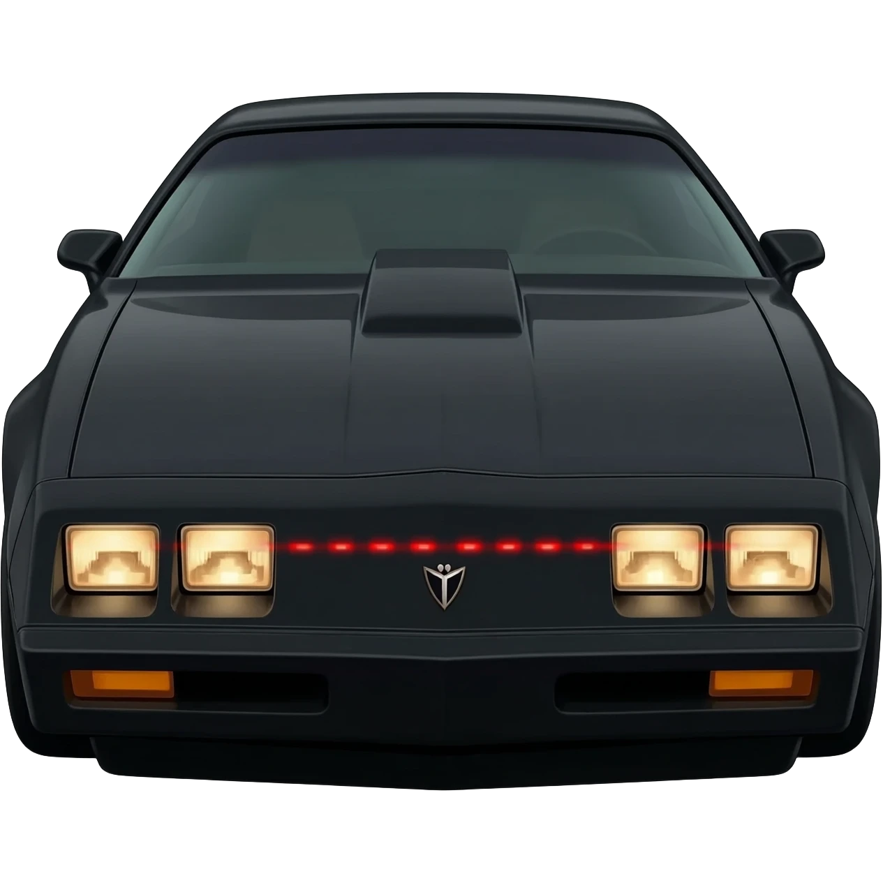 K.I.T.T. the black Trans Am from the Knight Rider TV show with a scanner bar of red lights on the front of the hood in-between the headlights emoji