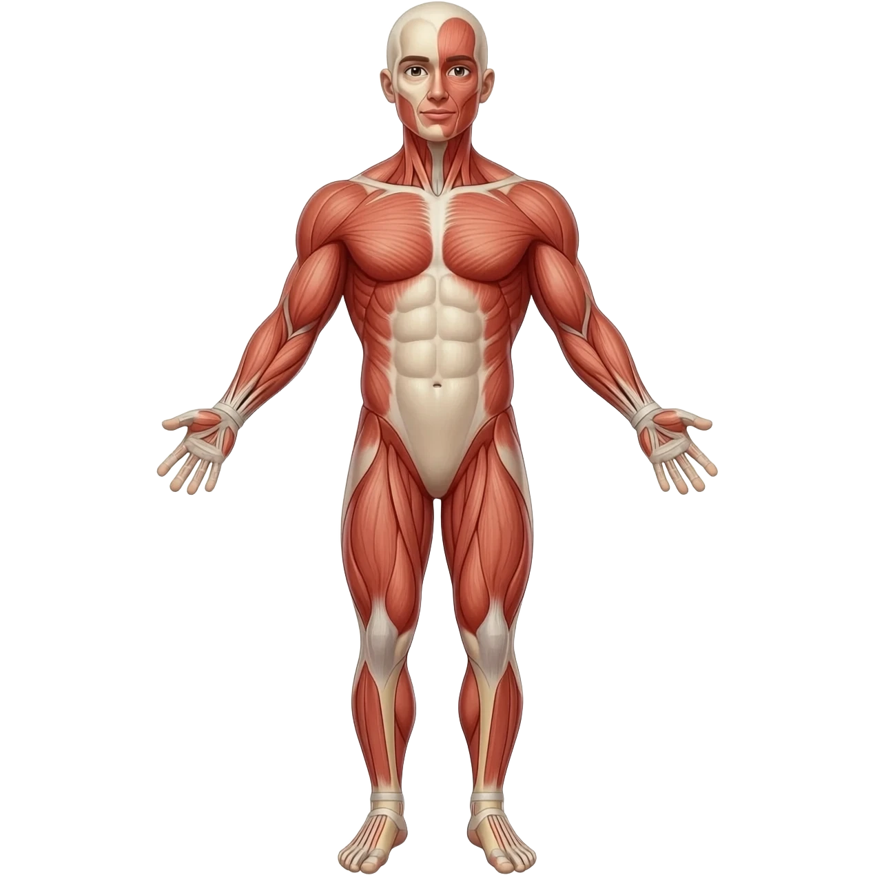 cuerpo humano completo sin piel, mostrando todos los músculos del cuerpo, vista frontal emoji