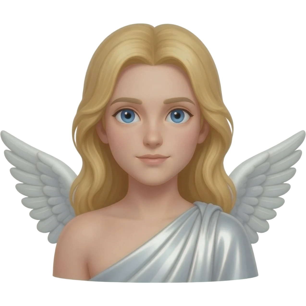 Male Guardian Angel from Christian Mythology with blue eyes, long blonde hair, white metallic toga emoji
