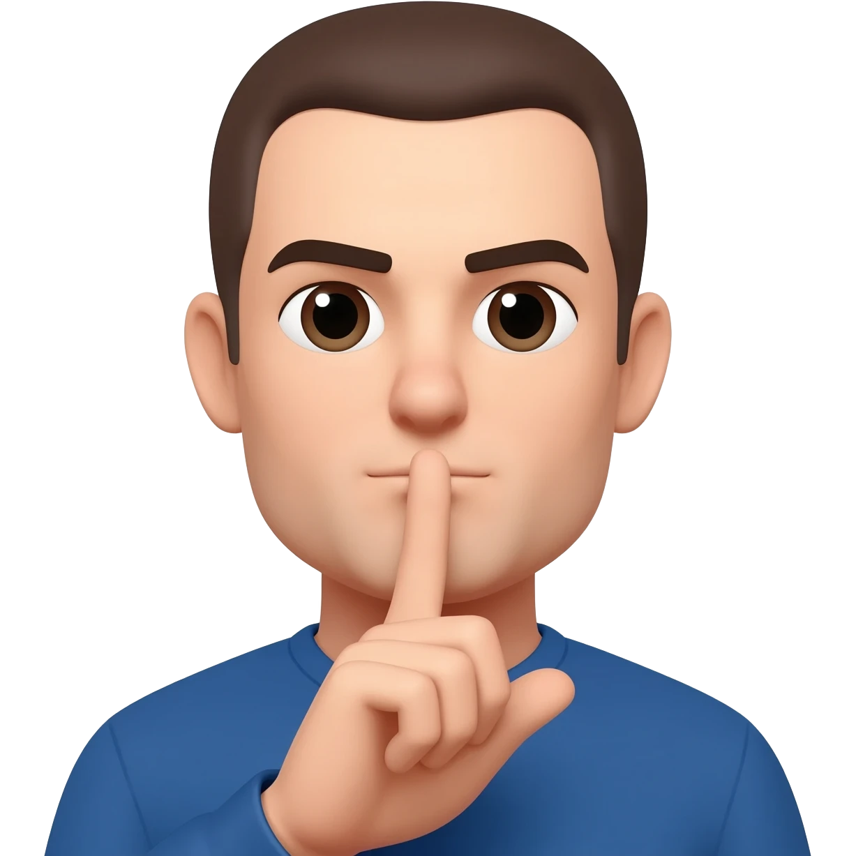 Une personne avec une mâchoire carré qui fais chut avec son doigt emoji