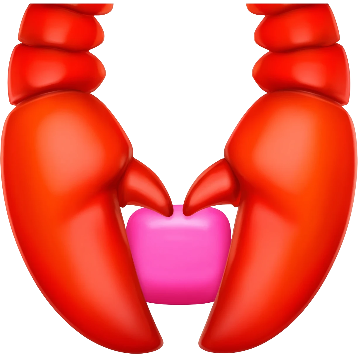 lobster claws with spread out pink chewing gum between the claws emoji