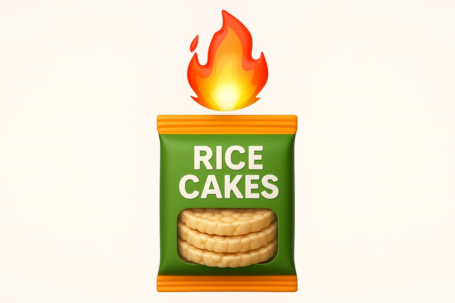 emoji stile iphone di un pacco di gallette di riso con fiamma 3d sopra emoji