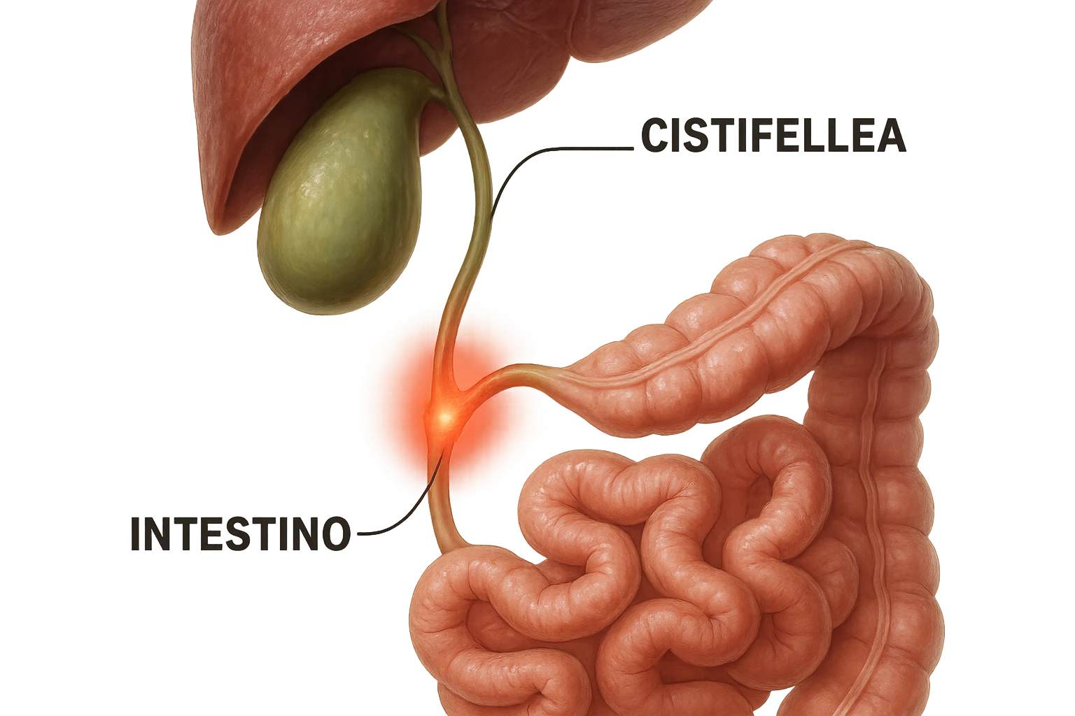 CISTIFELLEA E INTESTINO SONO COLLEGATI NEL DOLORE, iperrealistico 4k emoji