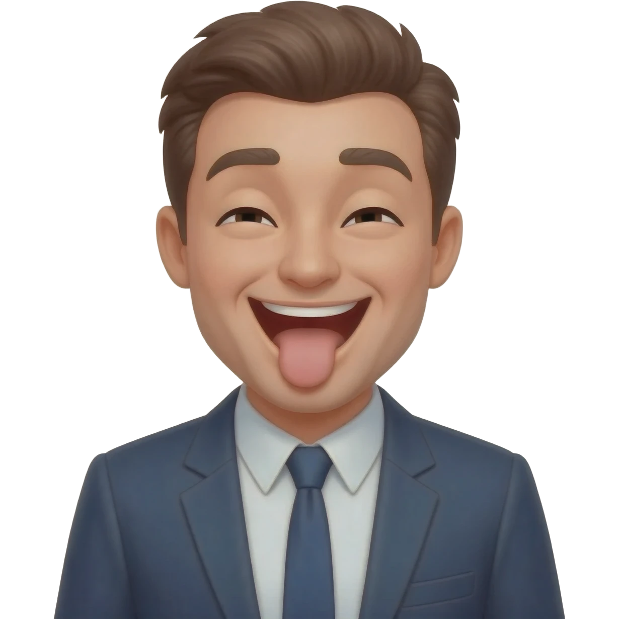 man laughing and biting his lip trying to be funny wearing business casual emoji