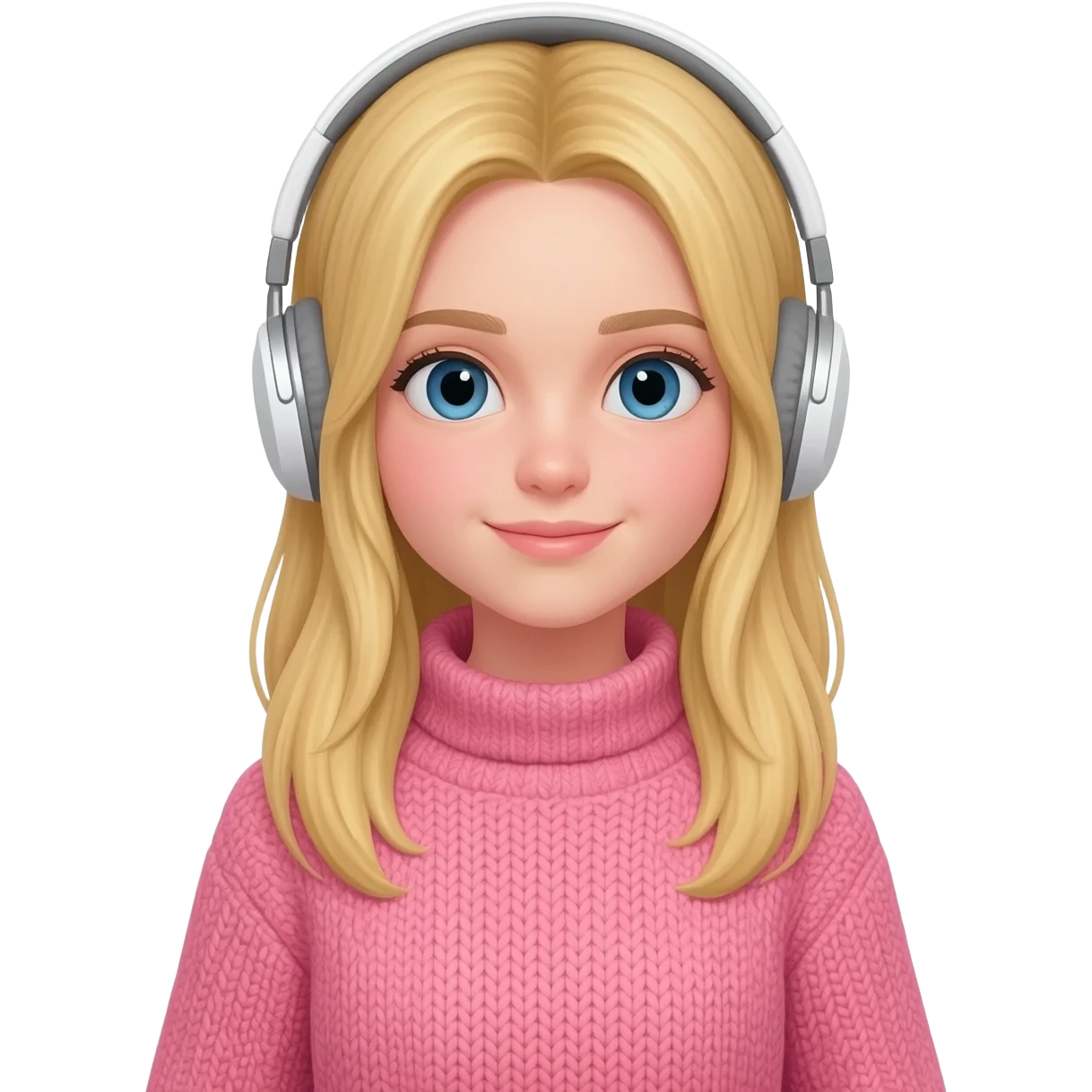 девушка блондинка в розовой кофте в белых наушниках emoji